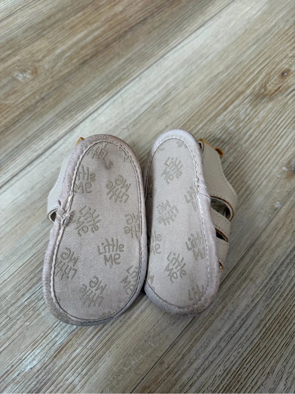 Little Me Beige/Tan Bear Appliqué Fisherman Sandals